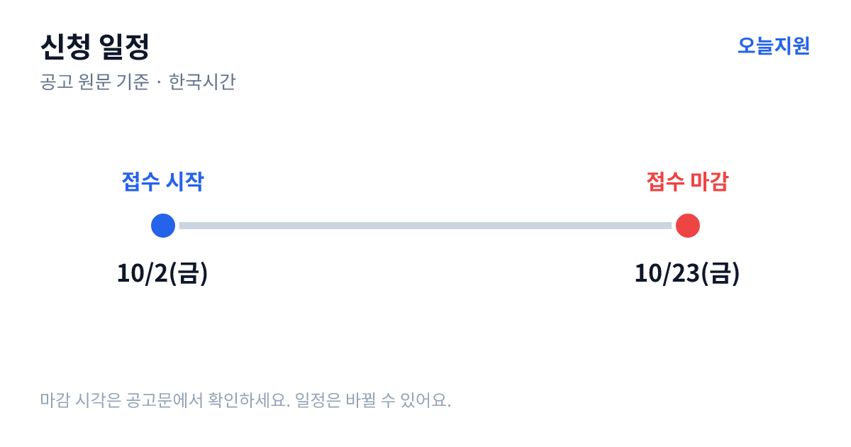 하반기 남동구 청년창업지원센터 입주기업 모집 공고 신청 일정 — 접수 시작 2026년 10월 2일(금), 접수 마감 2026년 10월 23일(금)