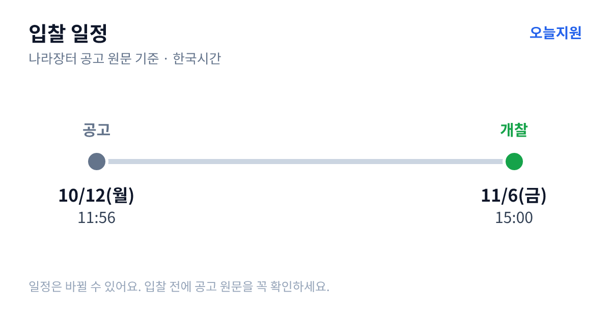 2027년 급식 식자재업체 선정 입찰공고 입찰 일정 — 공고 10월 12일(월) 11:56, 개찰 11월 6일(금) 15:00