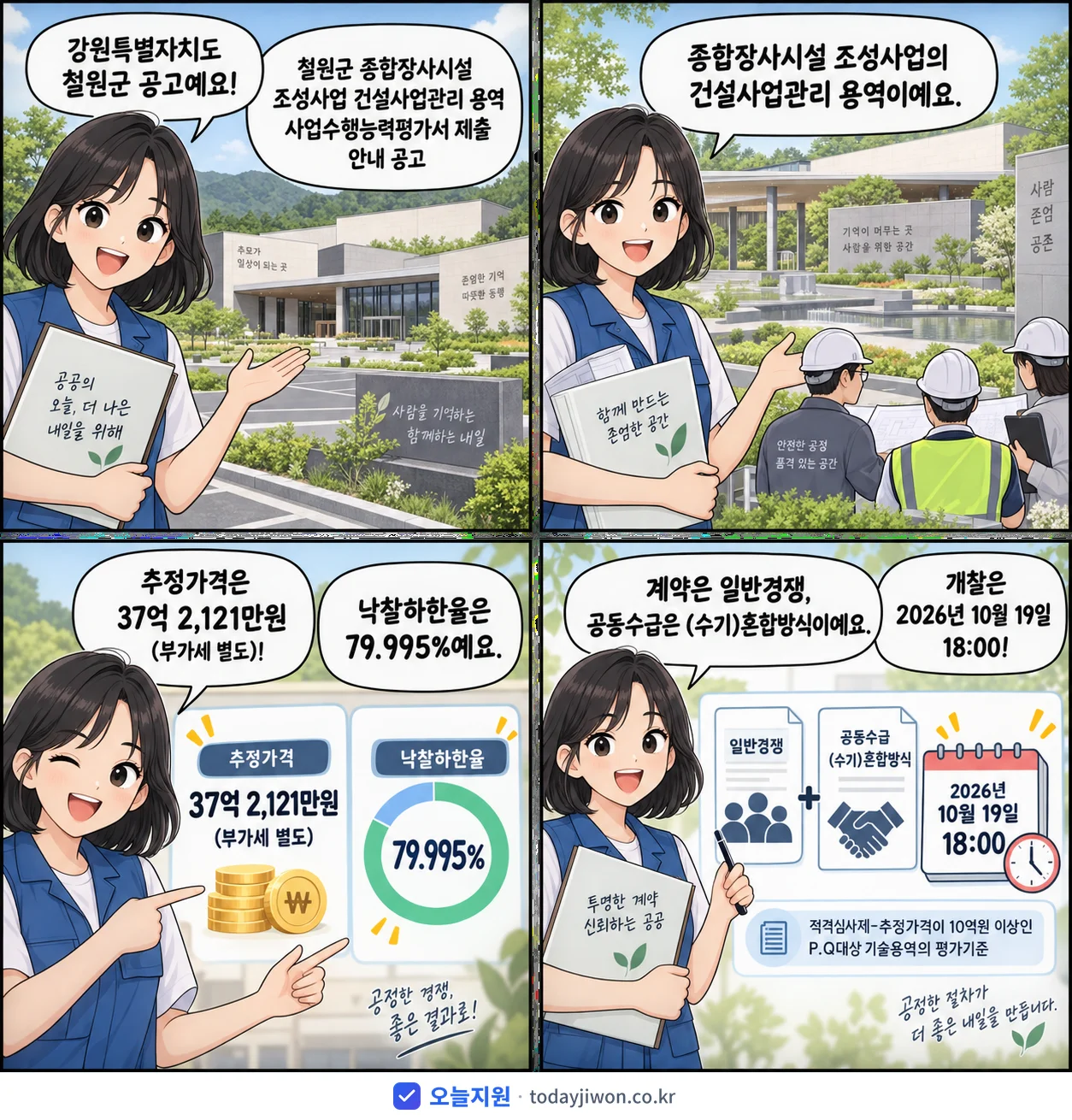 4컷 만화로 보는 공고: 강원특별자치도 철원군 '철원군 종합장사시설 조성사업 건설사업관리 용역 사업수행능력평가서 제출…', 추정가격 37억 2,121만원