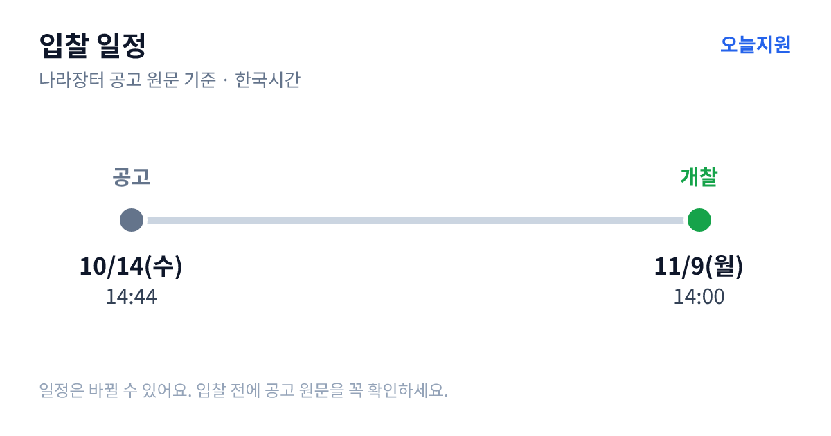 양평군립병원 설립 타당성 조사 및 기본계획 수립 용역 입찰 일정 — 공고 10월 14일(수) 14:44, 개찰 11월 9일(월) 14:00