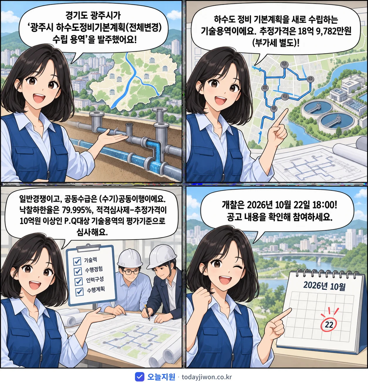 4컷 만화로 보는 공고: 경기도 광주시 '광주시 하수도정비기본계획(전체변경) 수립 용역', 추정가격 18억 9,782만원