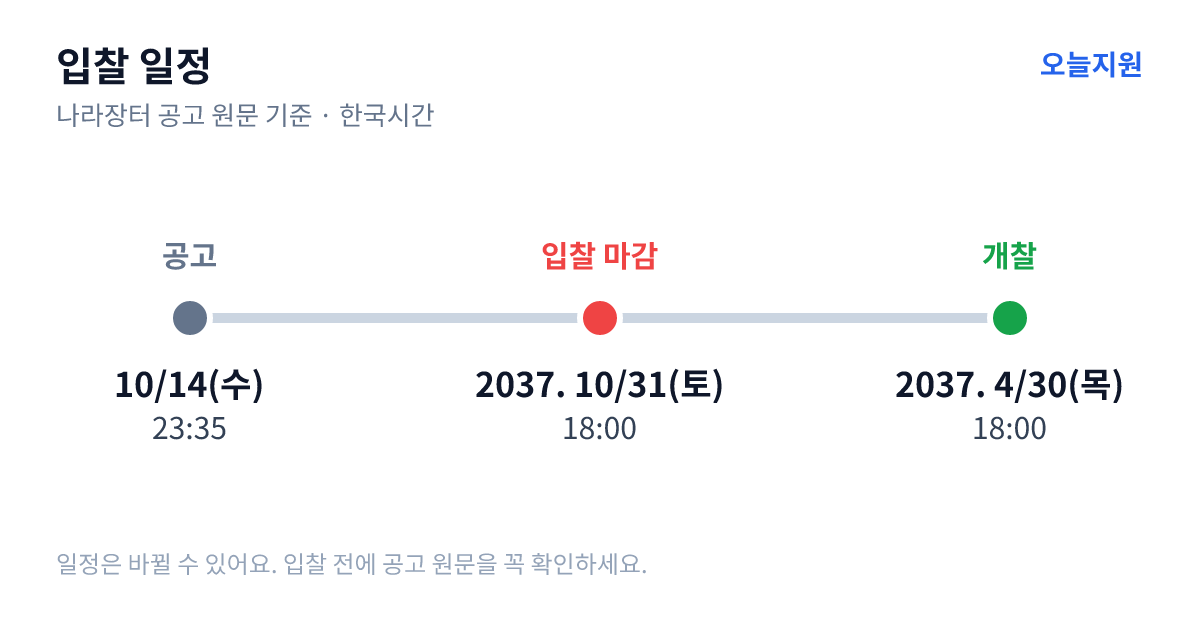 저수탱크및액세서리 입찰 일정 — 공고 10월 14일(수) 23:35, 입찰 마감 2037년 10월 31일(토) 18:00, 개찰 2037년 4월 30일(목) 18:00