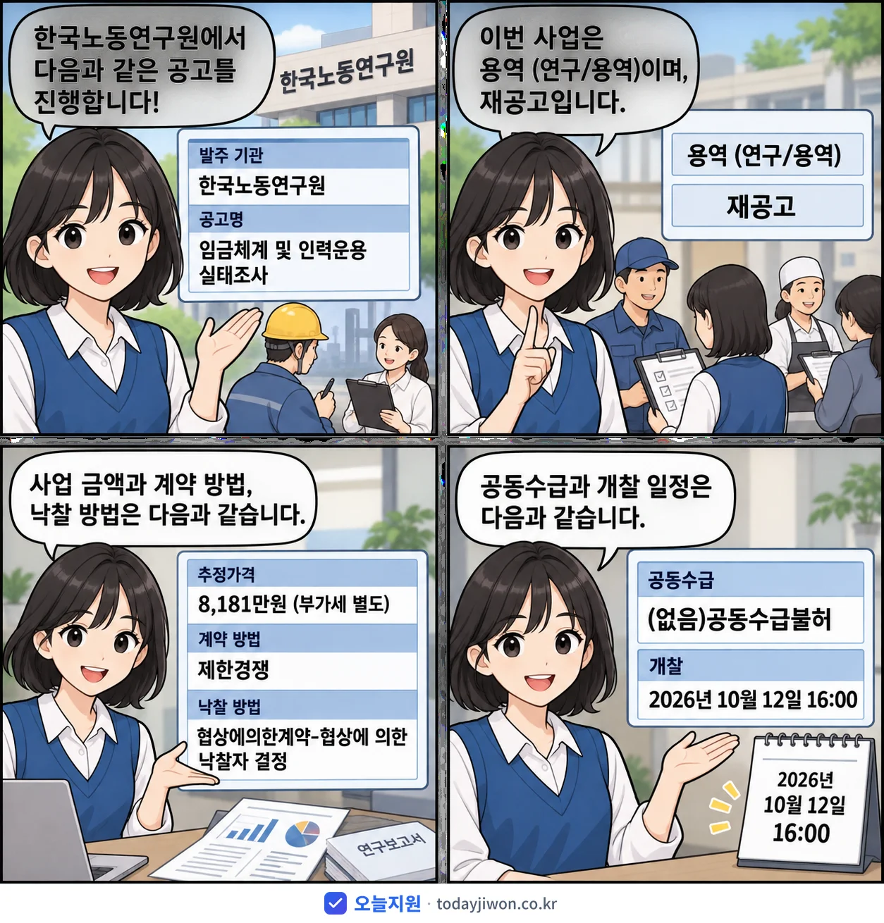 4컷 만화로 보는 공고: 한국노동연구원 '임금체계 및 인력운용 실태조사', 추정가격 8,181만원
