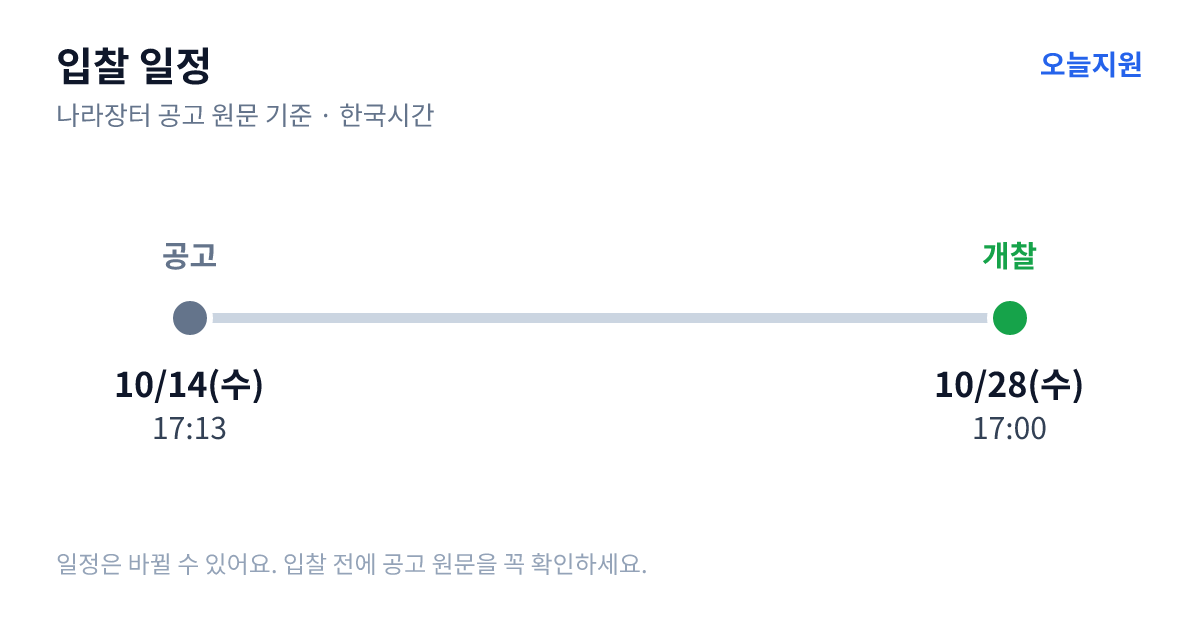 손불(양재천), 대동(정창천) 개선·재해복구사업 통합건설사업관리 용역 집행계획 및 사업수행능력평가서 제출 안내 공고 입찰 일정 — 공고 10월 14일(수) 17:13, 개찰 10월 28일(수) 17:00