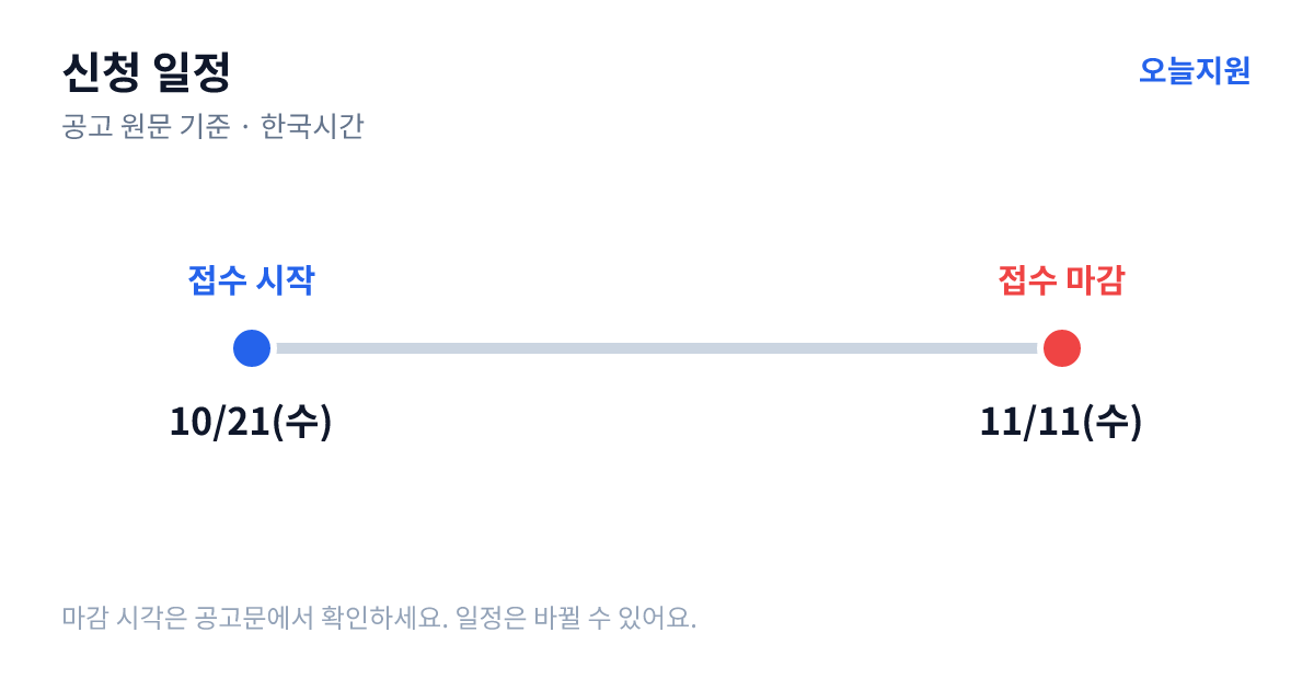 「2026년 강원연구개발특구육성(R&D)사업」 강원 특구 배치 프로그램… 신청 일정 — 접수 시작 2026년 10월 21일(수), 접수 마감 2026년 11월 11일(수)