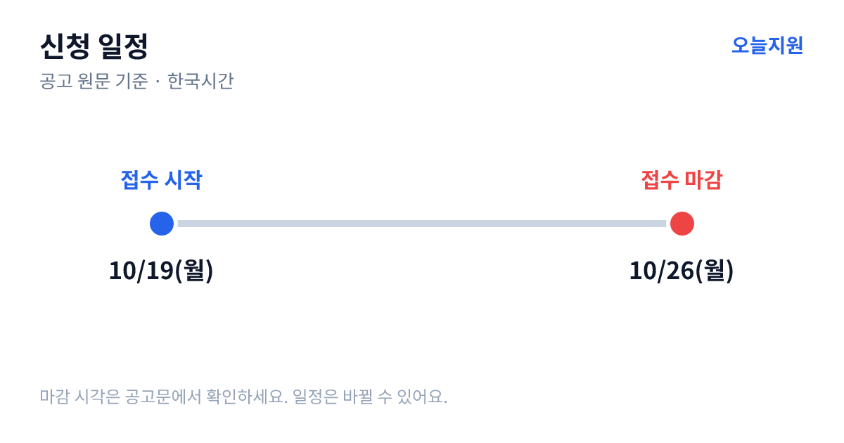 「2026 기업지원실 운영」 지역 환경기업 육성 프로그램 참여기업 수정… 신청 일정 — 접수 시작 2026년 10월 19일(월), 접수 마감 2026년 10월 26일(월)